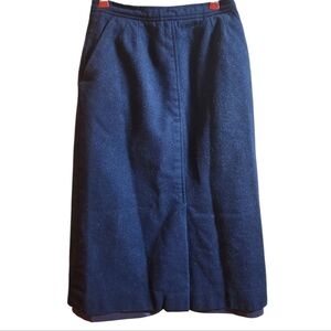 Navy Blue Wool Midi Skirt
